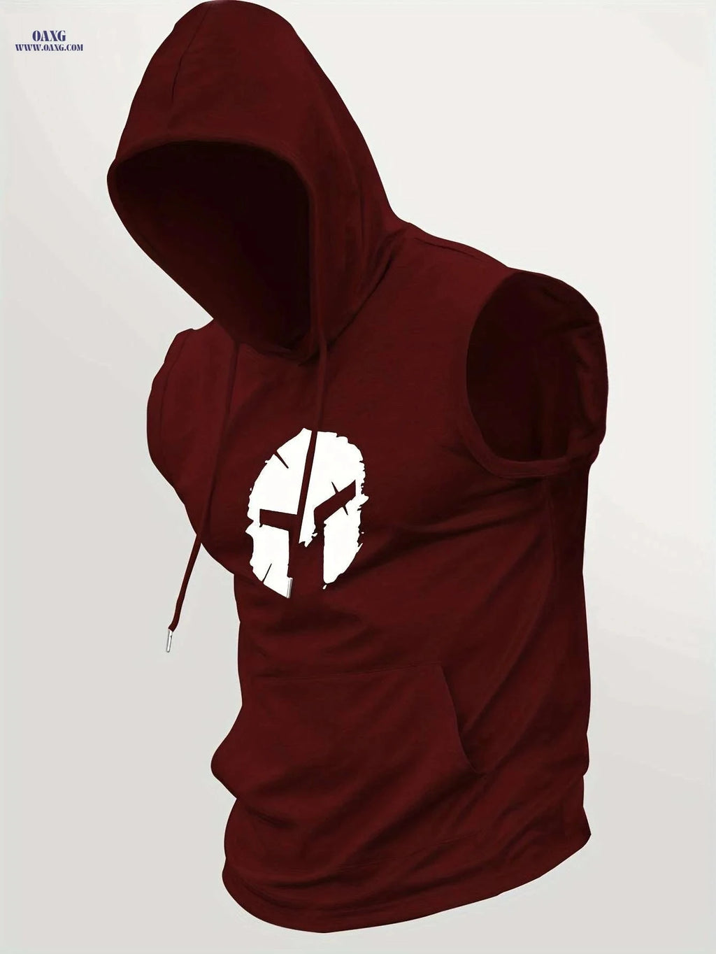 Sporty Sleeveless Hoodie for Men - Adjustable Drawstring & Spartan Print   OAXG Dark Green / S