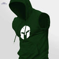 Sporty Sleeveless Hoodie for Men - Adjustable Drawstring & Spartan Print   OAXG 