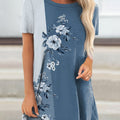 Spring And Summer Stylish Floral Print Vacation Short-Sleeve T-Shirt   OAXG Blue / S