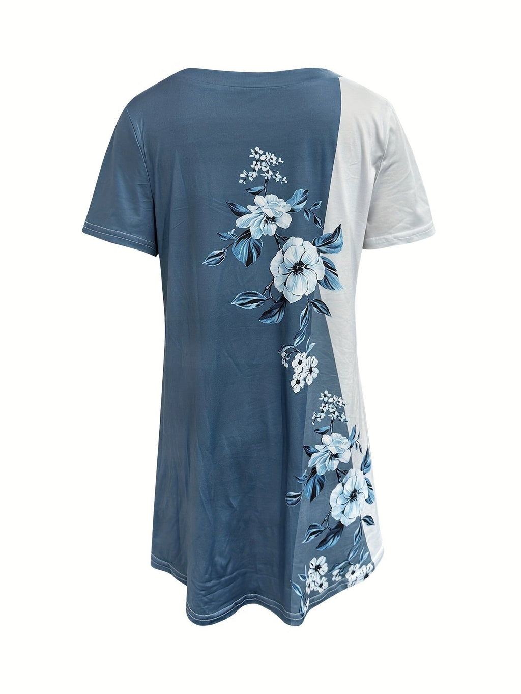 Spring And Summer Stylish Floral Print Vacation Short-Sleeve T-Shirt   OAXG Blue / S