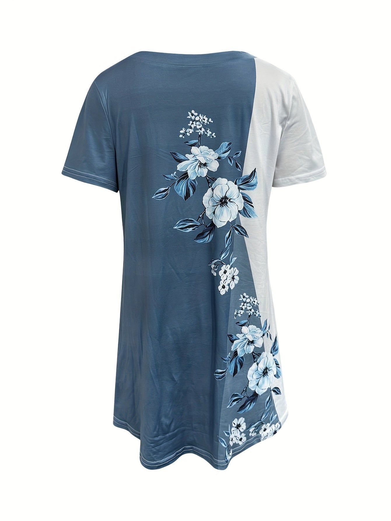 Spring And Summer Stylish Floral Print Vacation Short-Sleeve T-Shirt   OAXG Blue / S