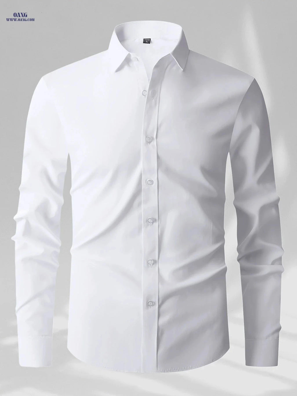 Spring Men's Solid Color Long Sleeve Shirt - Versatile Business Wear   OAXG White / FR XXS