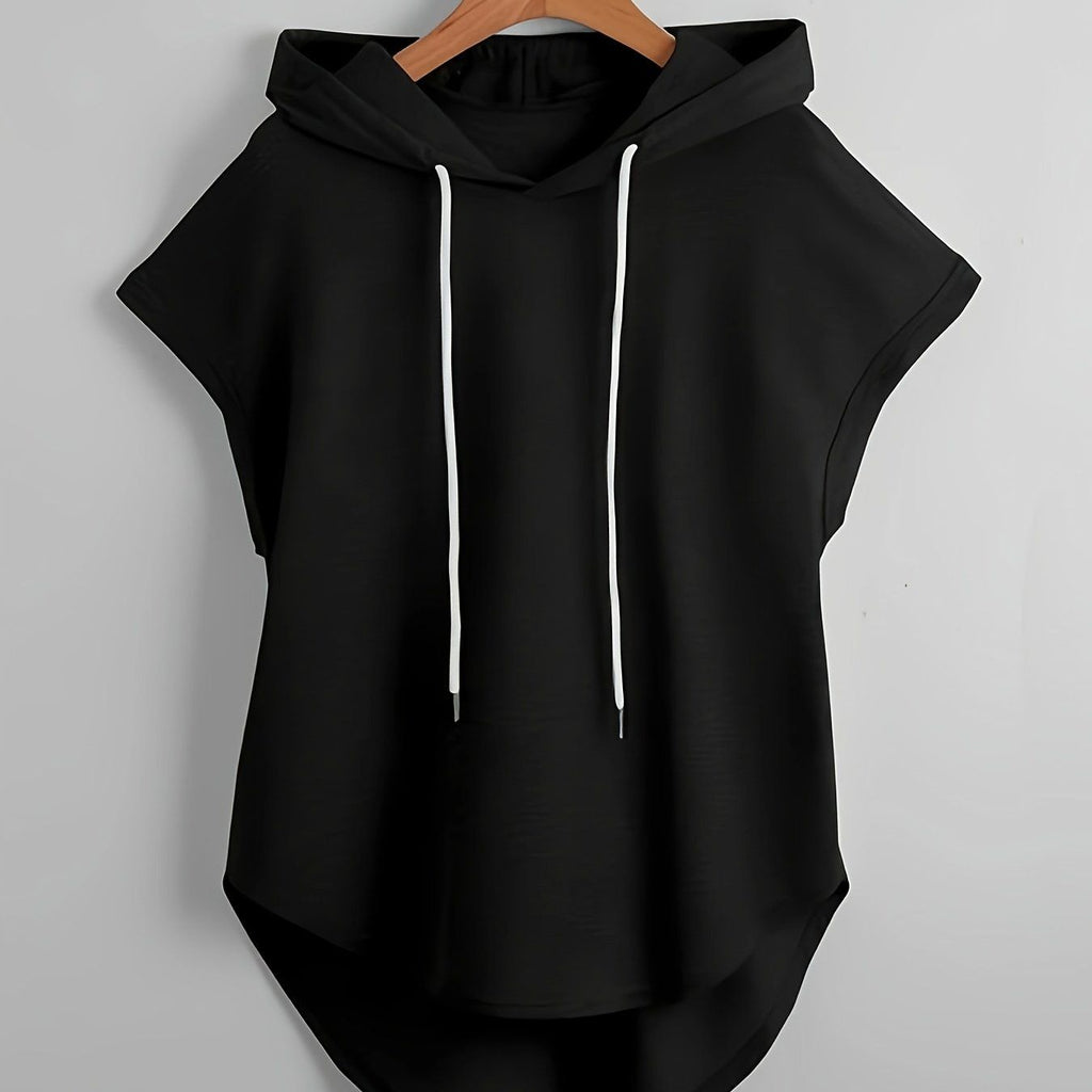Spring Summer All-Match Fashion Outing Solid Color Hooded Easy Casual Sweatshirt   OAXG Black / S