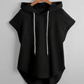 Spring Summer All-Match Fashion Outing Solid Color Hooded Easy Casual Sweatshirt   OAXG Black / S