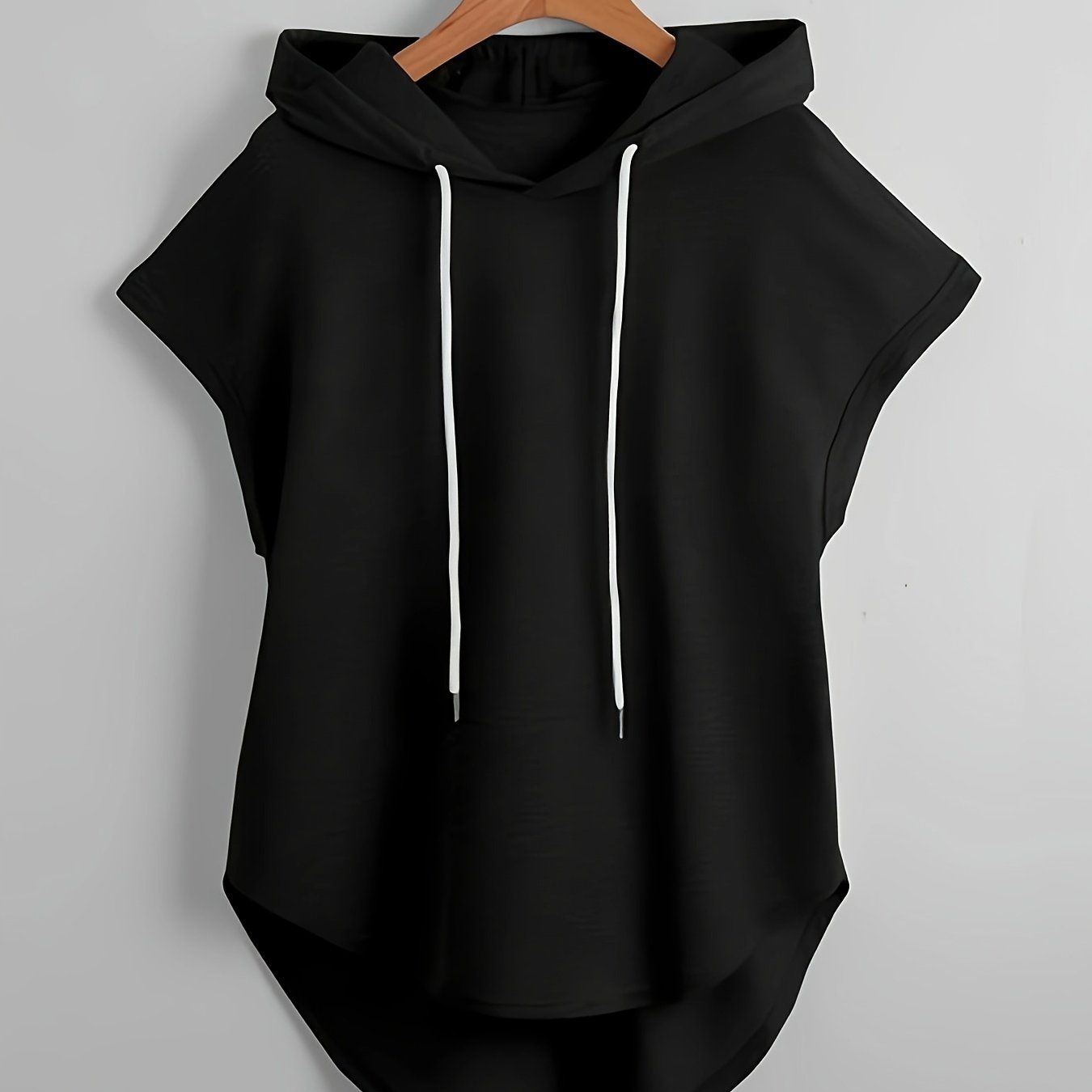 Spring Summer All-Match Fashion Outing Solid Color Hooded Easy Casual Sweatshirt   OAXG Black / S