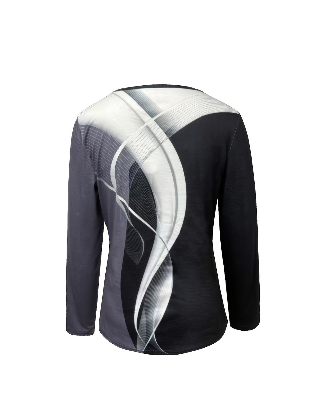 Standard Size Women's Fashion Cross-Strap Print Long Sleeve T-Shirt   OAXG Black / S