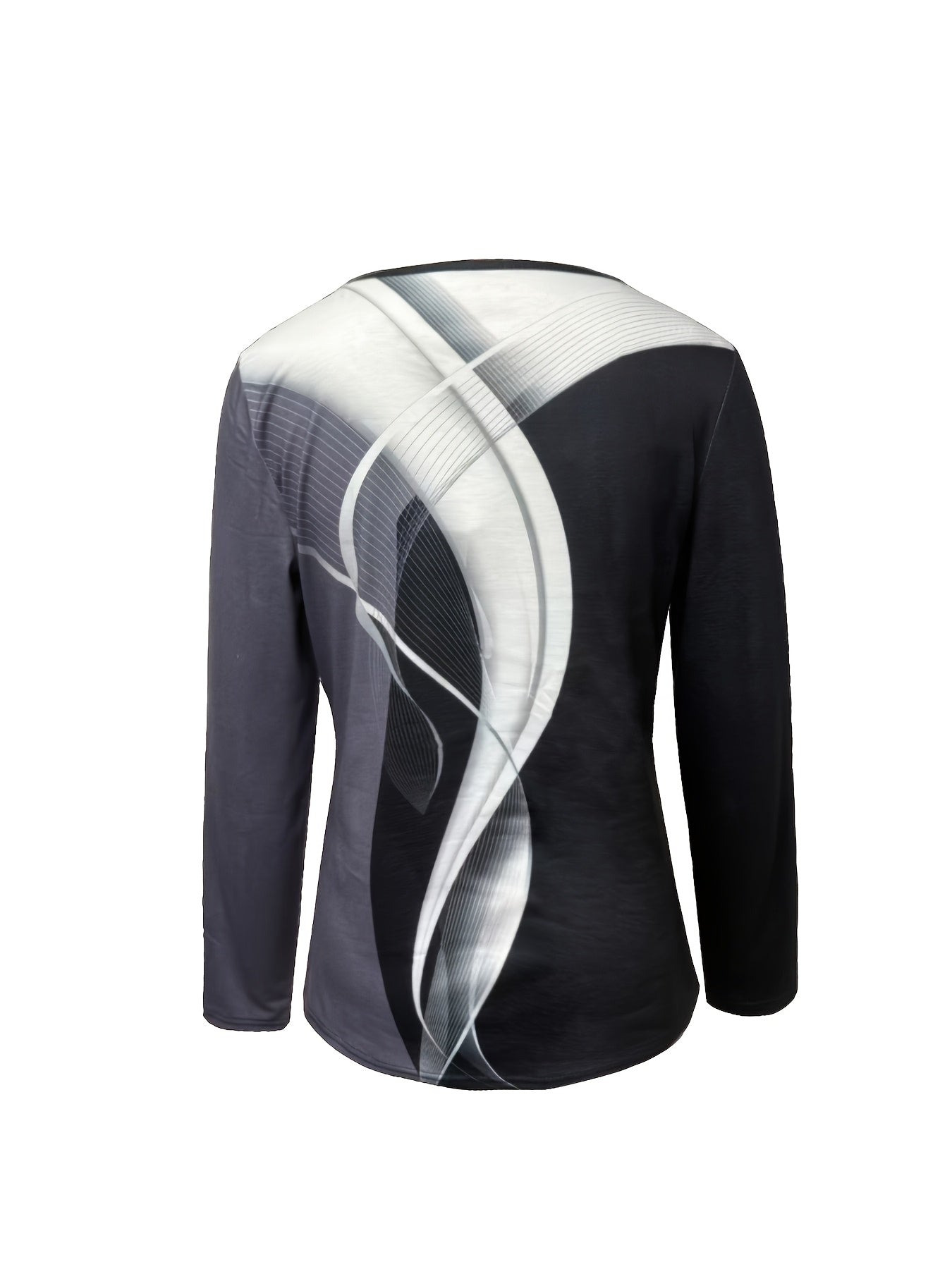 Standard Size Women's Fashion Cross-Strap Print Long Sleeve T-Shirt   OAXG Black / S
