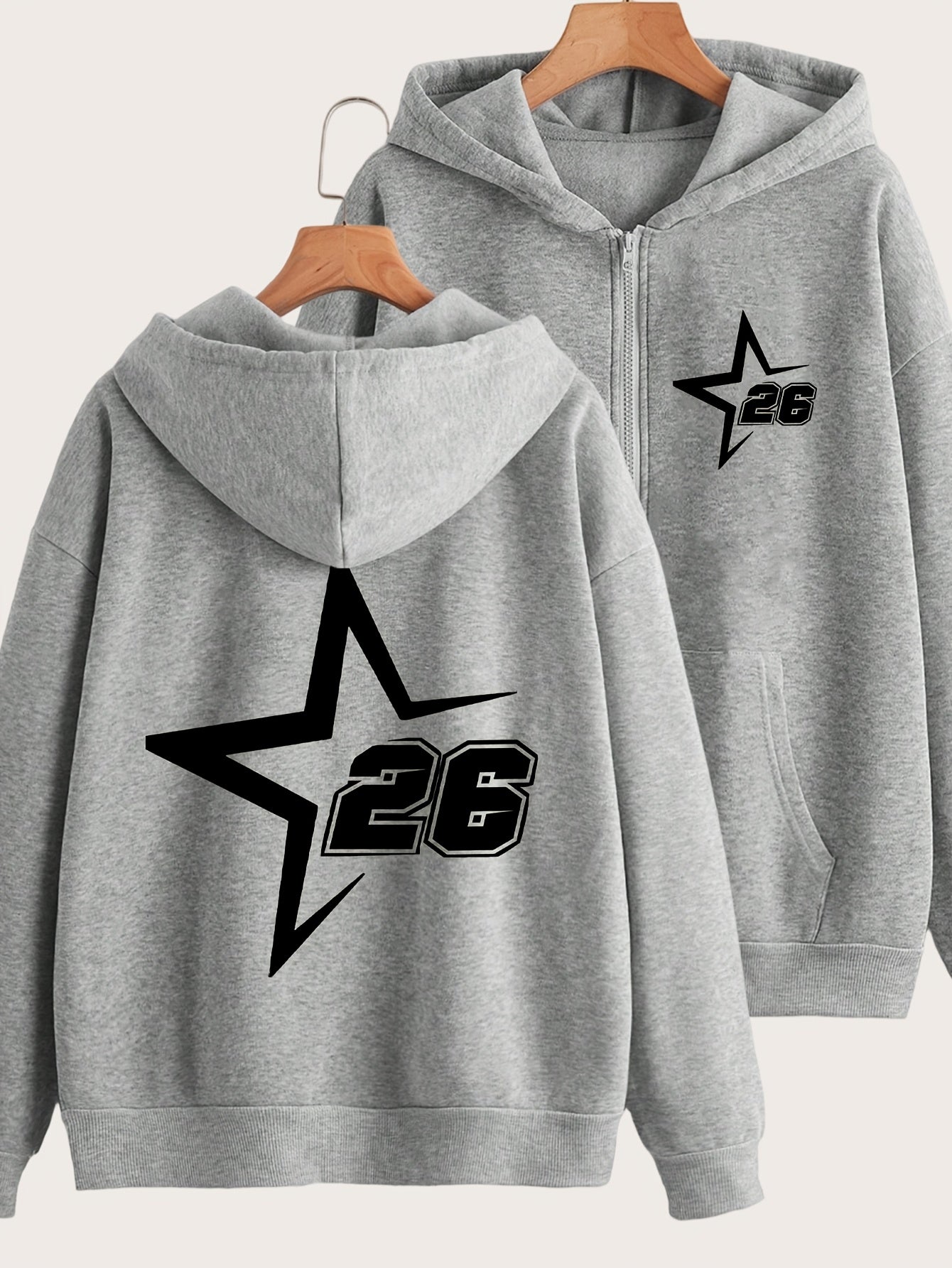 Star Art Letter Print - Y2K Casual Style Zip-Up Hoodie, Fashionable and Comfortable Jacket for All Seasons | Cozy Fabric   OAXG Black / S