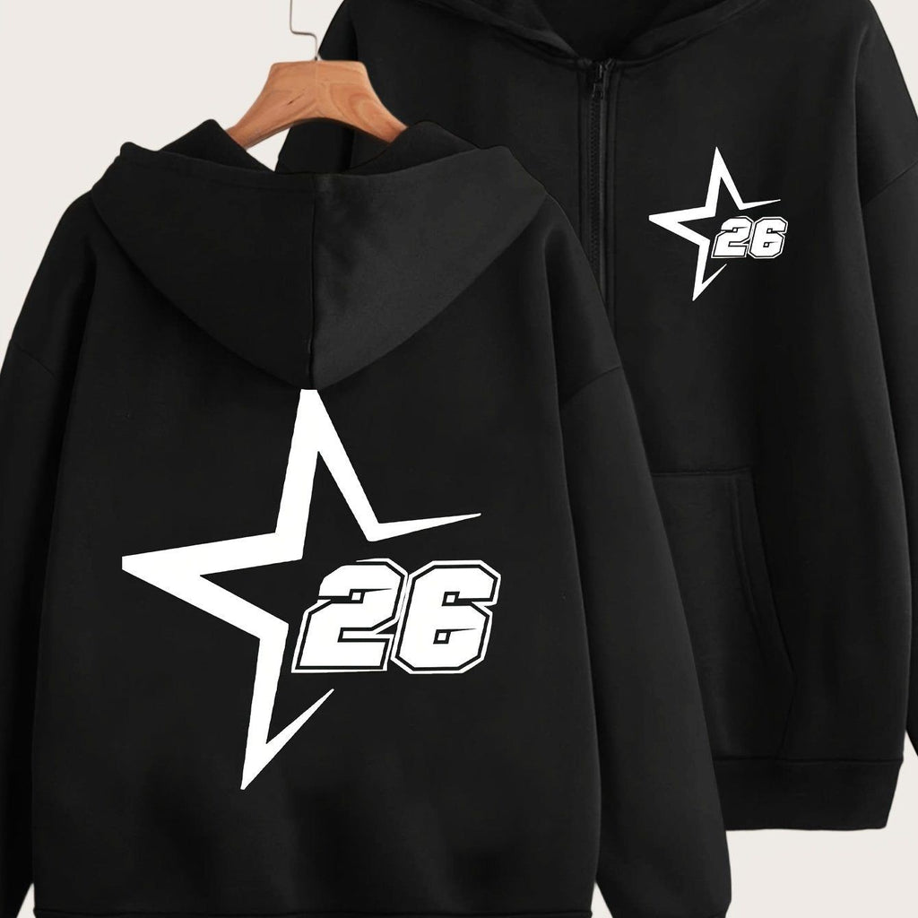 Star Art Letter Print - Y2K Casual Style Zip-Up Hoodie, Fashionable and Comfortable Jacket for All Seasons | Cozy Fabric   OAXG Black / S