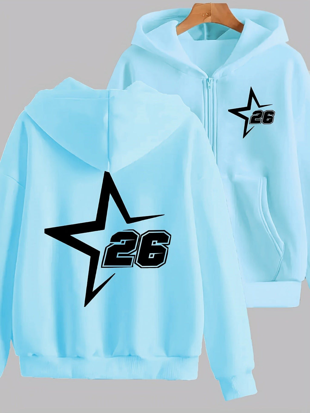 Star Art Letter Print - Y2K Casual Style Zip-Up Hoodie, Fashionable and Comfortable Jacket for All Seasons | Cozy Fabric   OAXG Black / S