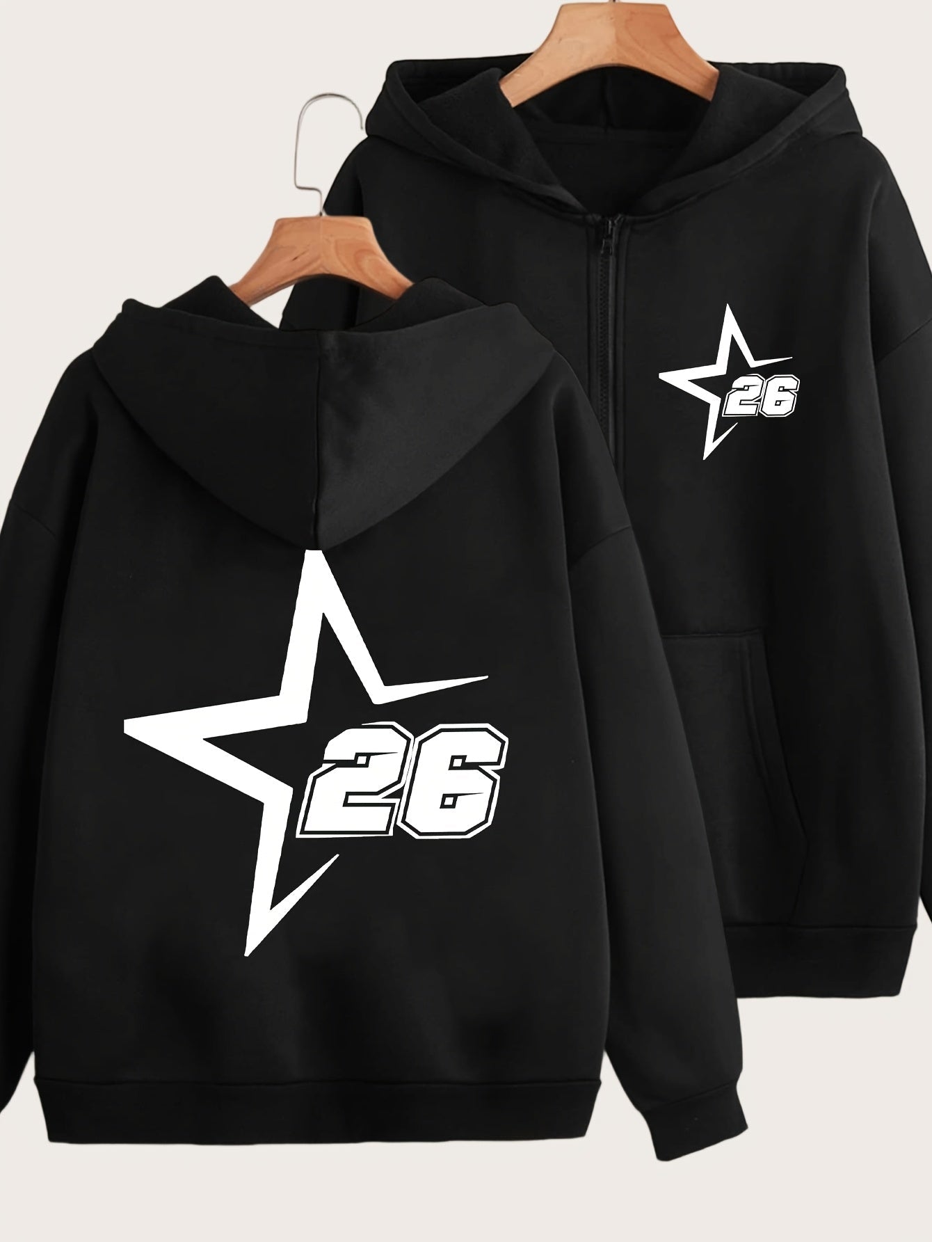 Star Art Letter Print - Y2K Casual Style Zip-Up Hoodie, Fashionable and Comfortable Jacket for All Seasons | Cozy Fabric   OAXG Black / S