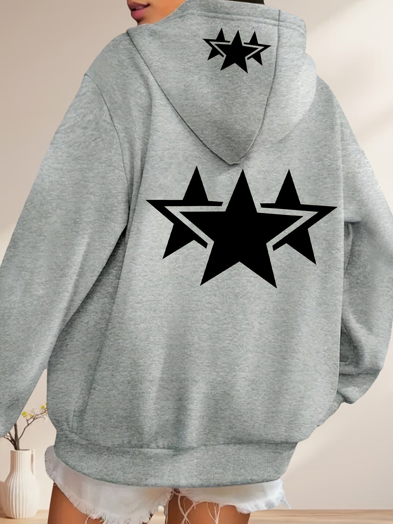 Starry Art Double Pattern Printed - Y2K Casual Style Zip-Up Hoodie - a Fashionable And Comfortable Zip-Up Jacket with Pockets - Suitable for Casual Sportswear in Spring, Autumn, And Winter, Stylish Casual Jacket | Comfortable Fabric   OAXG Grey