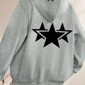 Starry Art Double Pattern Printed - Y2K Casual Style Zip-Up Hoodie - a Fashionable And Comfortable Zip-Up Jacket with Pockets - Suitable for Casual Sportswear in Spring, Autumn, And Winter, Stylish Casual Jacket | Comfortable Fabric   OAXG Grey