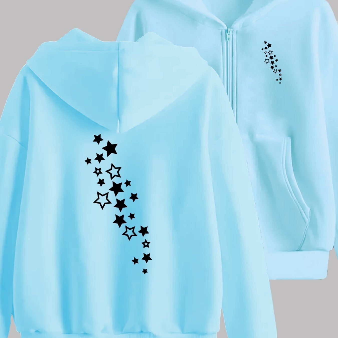 Starry Sky Trajectory Print Embellishes the Chest and Back with a Unique Design - Front and Back 2-Pattern Print - Y2K Casual Style Zippered Hoodie - Stylish and Comfortable Zippered Jacket - Casual Sportswear Suitable for All Seasons |
