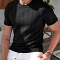 Stellar Picks Men's Solid Color Short Sleeve Knit Top - Casual Style   OAXG Black / FR XS