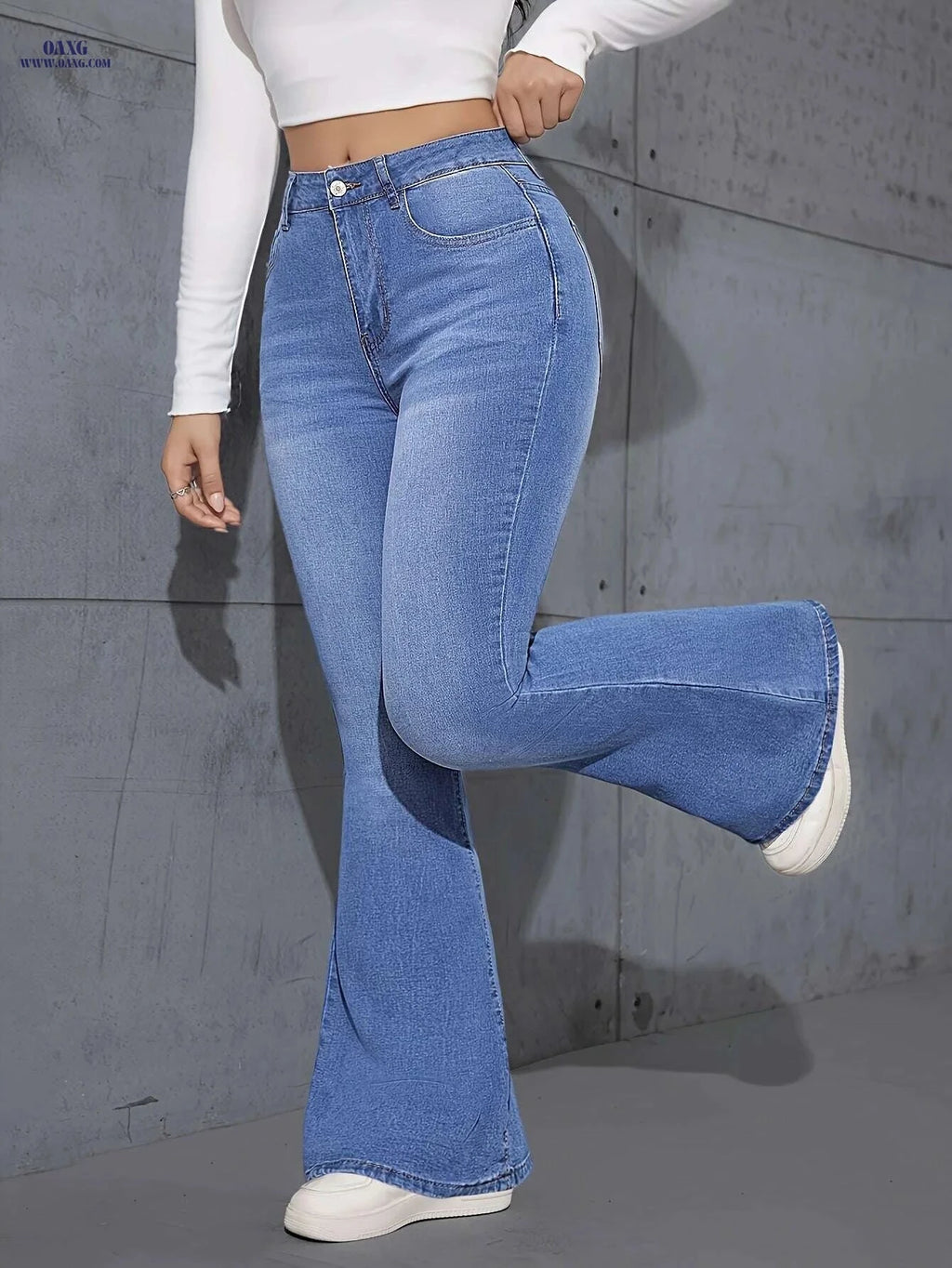Stretch High-Waisted Women's Jeans - Long Skinny Flare Pants   OAXG Blue / XS
