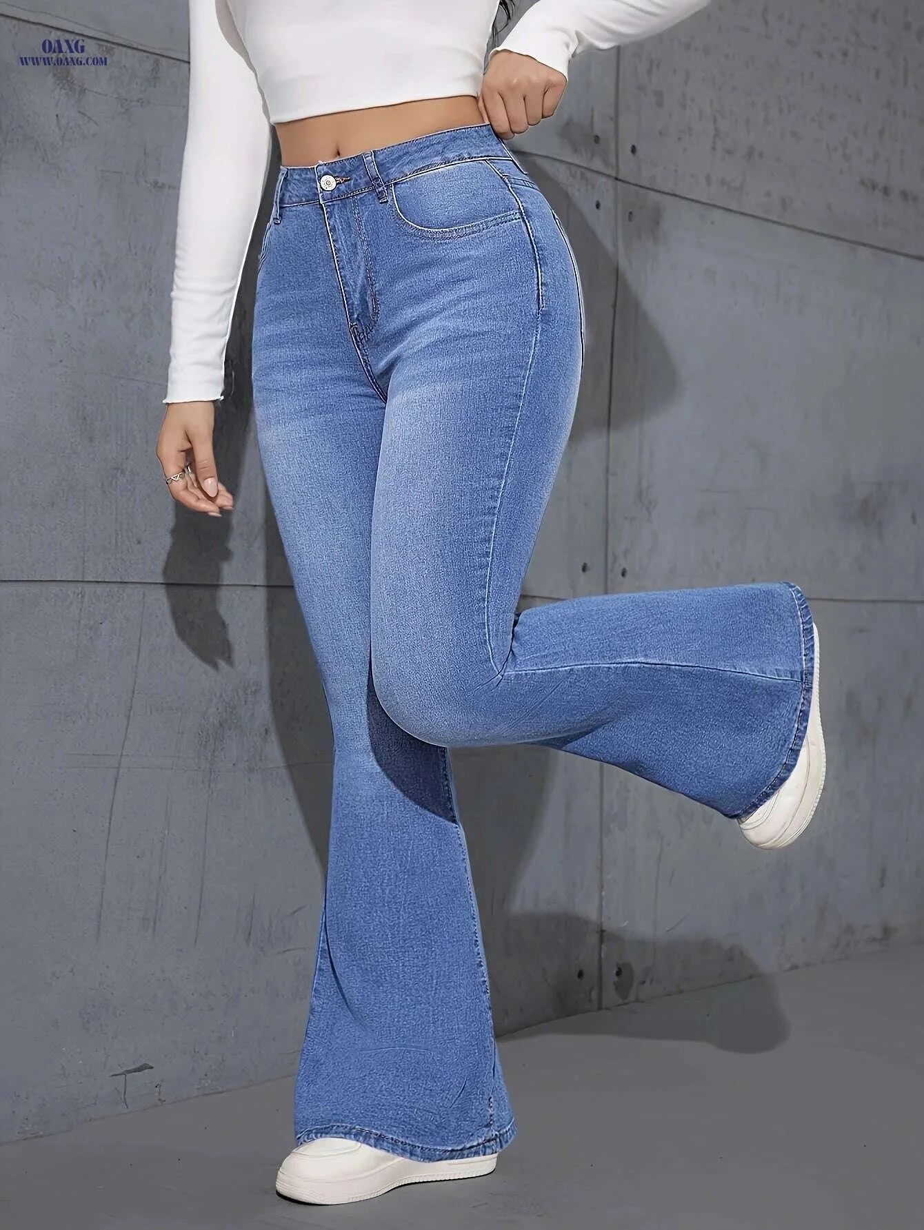 Stretch High-Waisted Women's Jeans - Long Skinny Flare Pants   OAXG Blue / XS