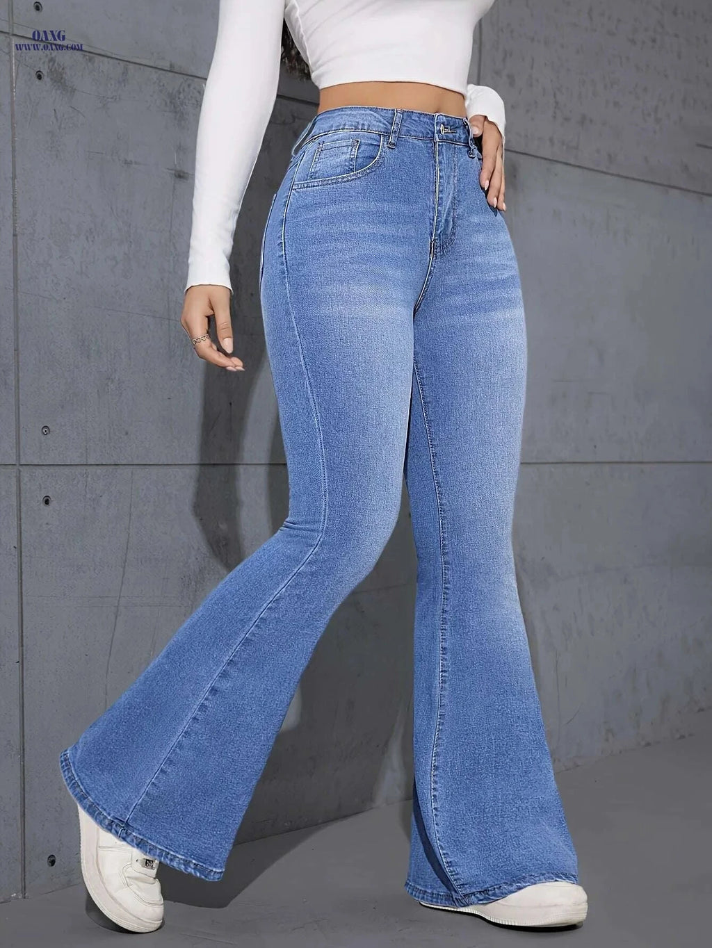 Stretch High-Waisted Women's Jeans - Long Skinny Flare Pants   OAXG Blue / XS