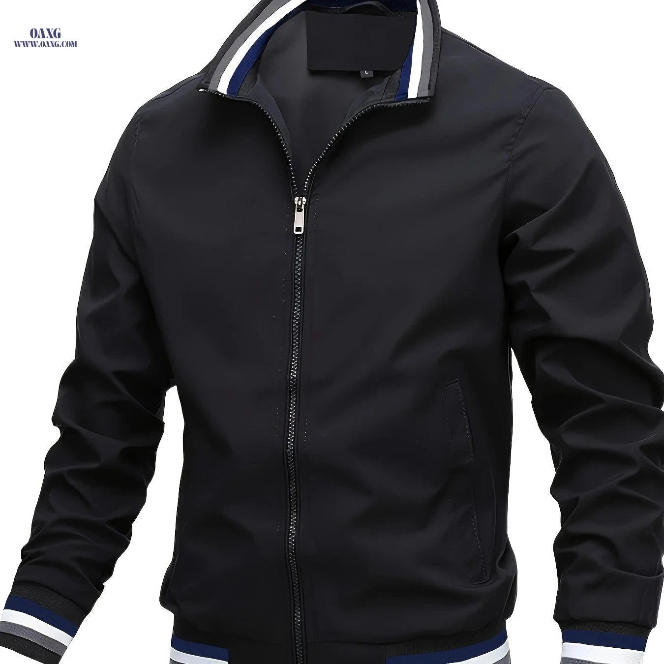 Stripe Edge Bomber Jacket - Men's Casual Zip Up for Spring Fashion   OAXG 