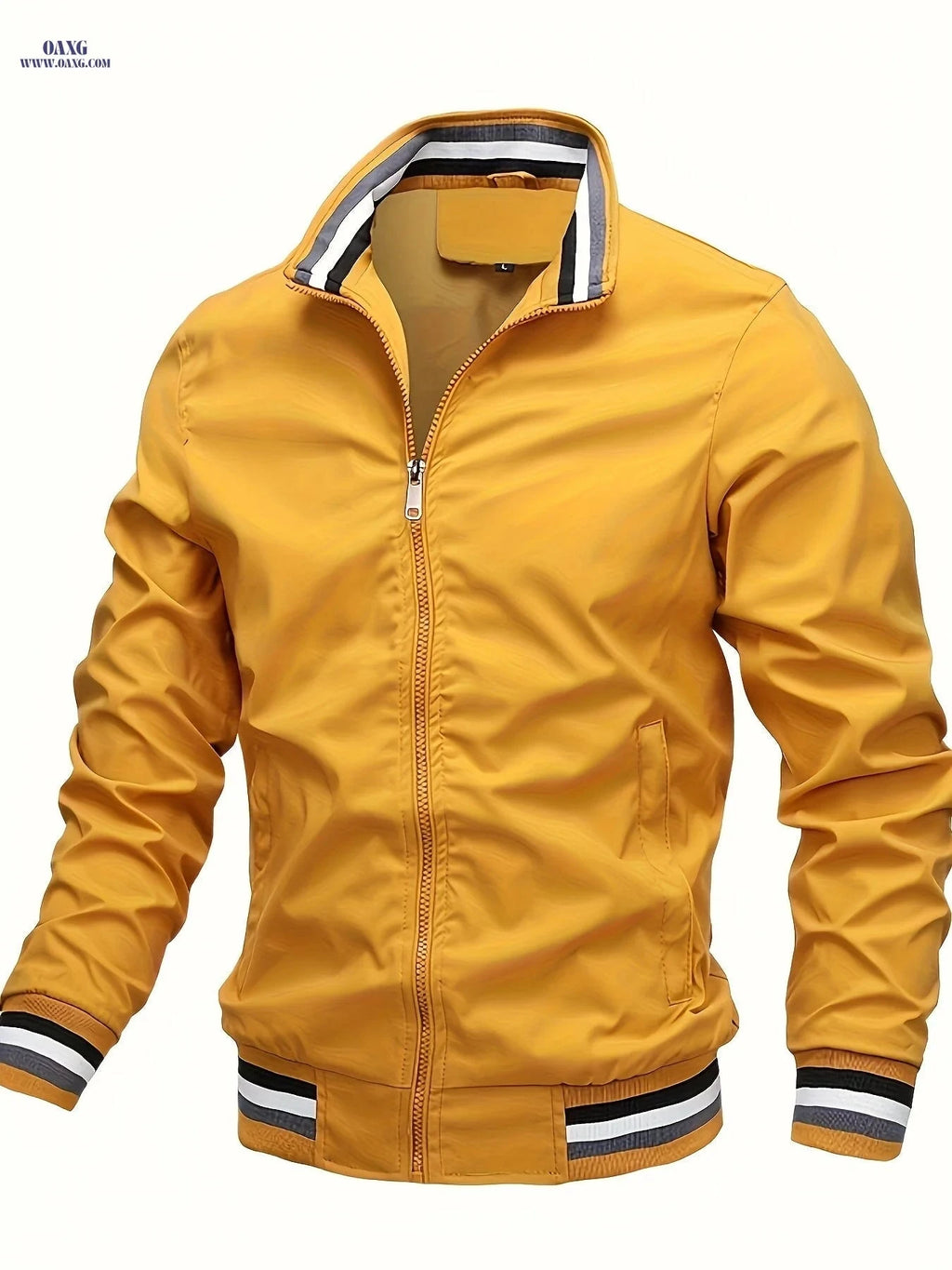 Stripe Edge Bomber Jacket - Men's Casual Zip Up for Spring Fashion   OAXG 