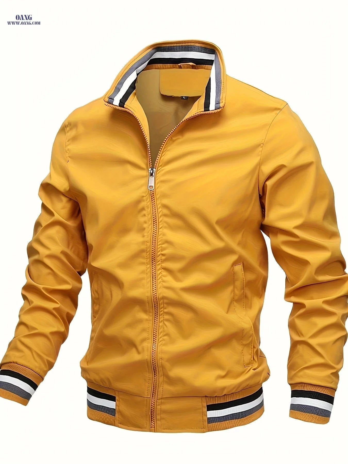 Stripe Edge Bomber Jacket - Men's Casual Zip Up for Spring Fashion   OAXG 