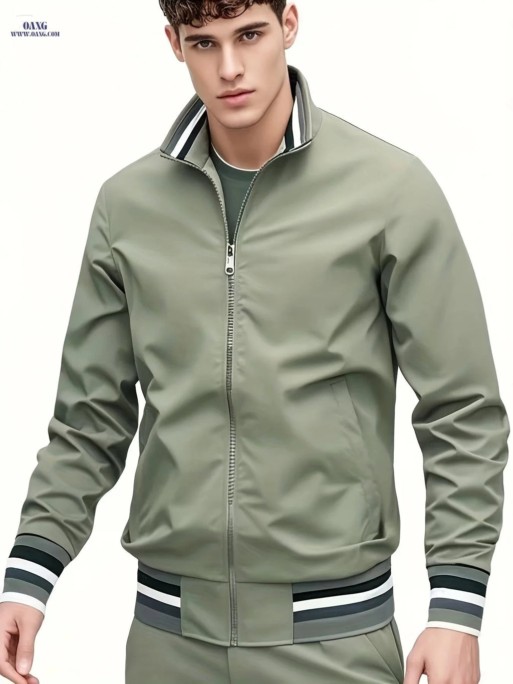 Stripe Edge Bomber Jacket - Men's Casual Zip Up for Spring Fashion   OAXG 