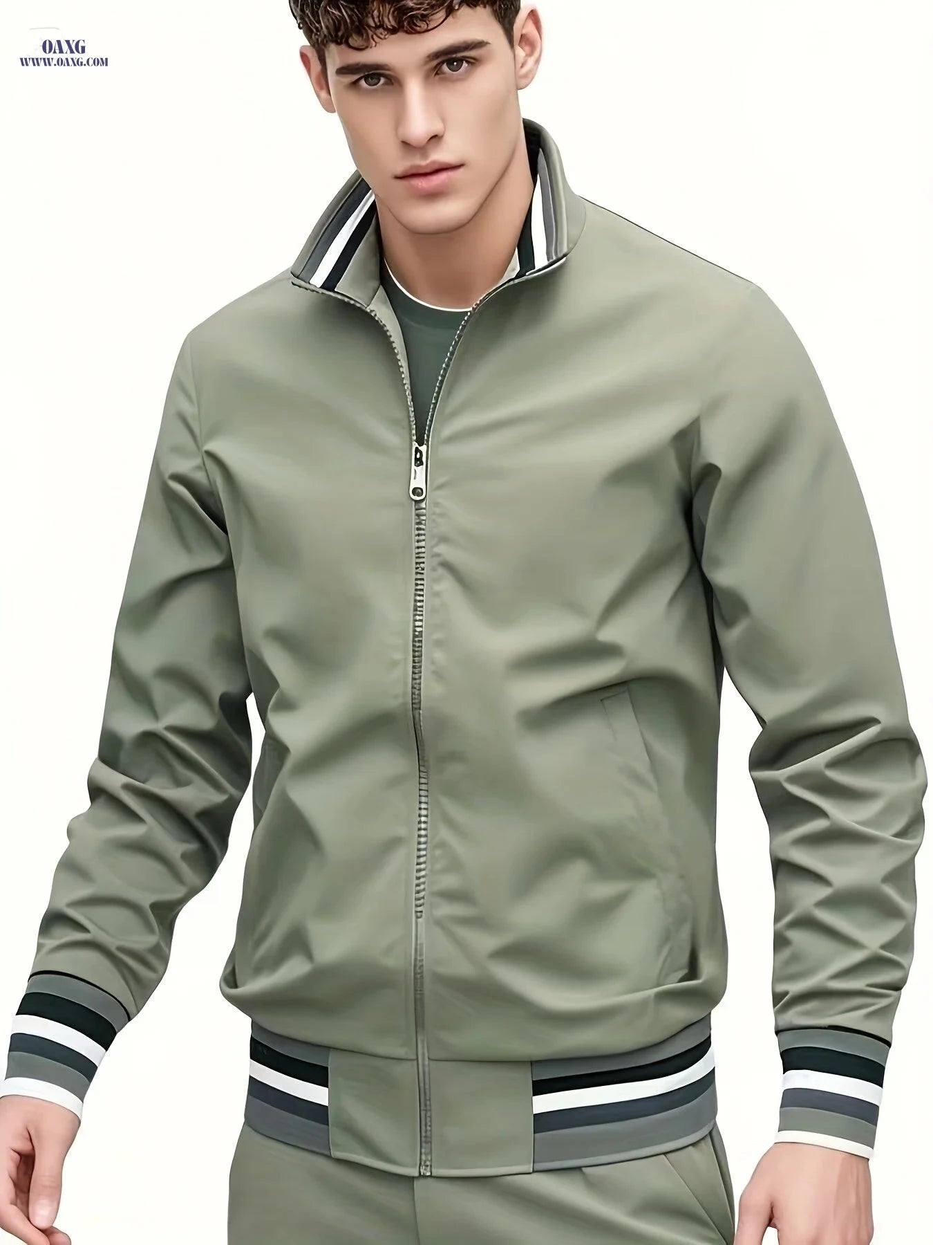 Stripe Edge Bomber Jacket - Men's Casual Zip Up for Spring Fashion   OAXG 