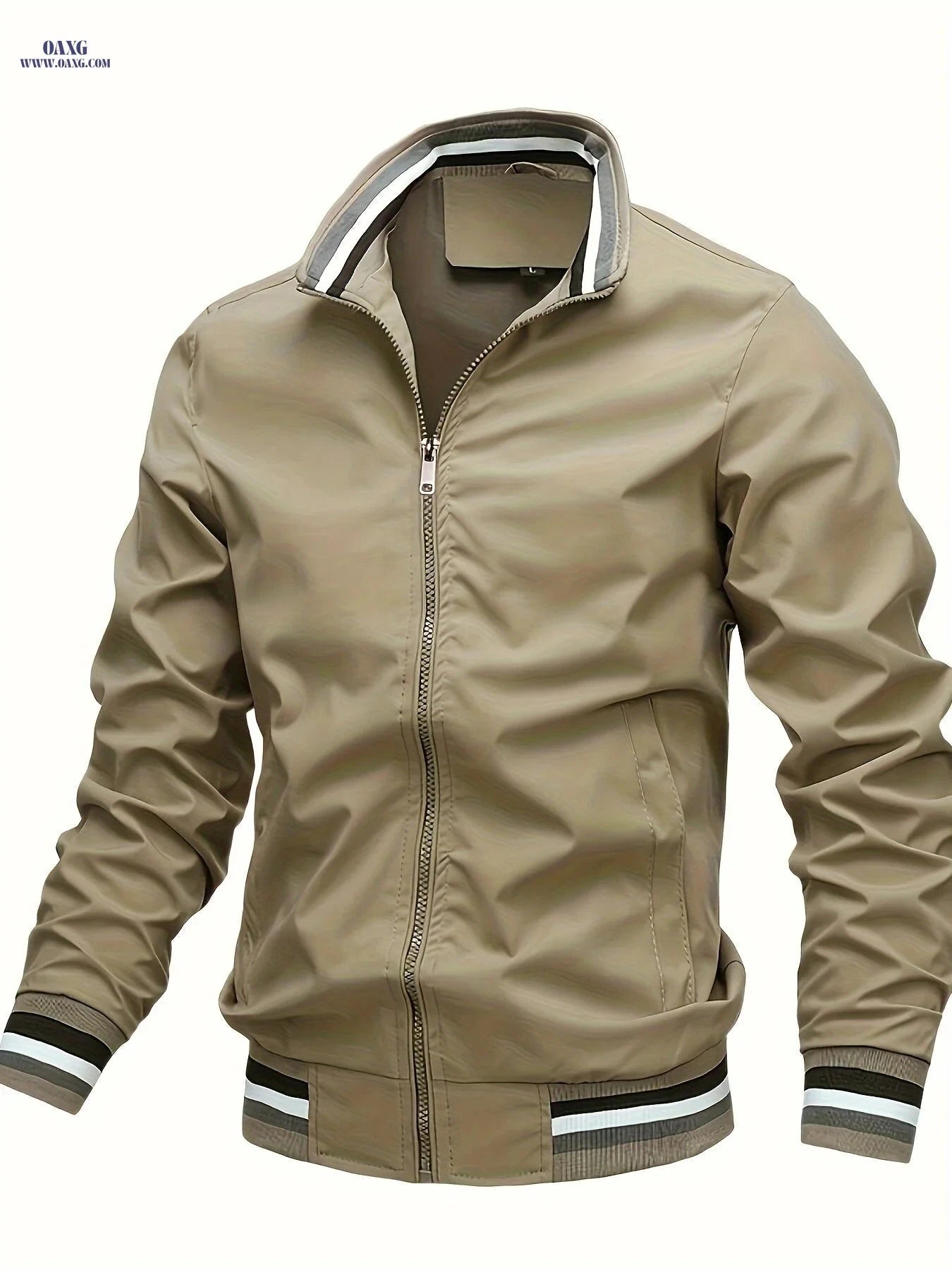 Stripe Edge Bomber Jacket - Men's Casual Zip Up for Spring Fashion   OAXG 