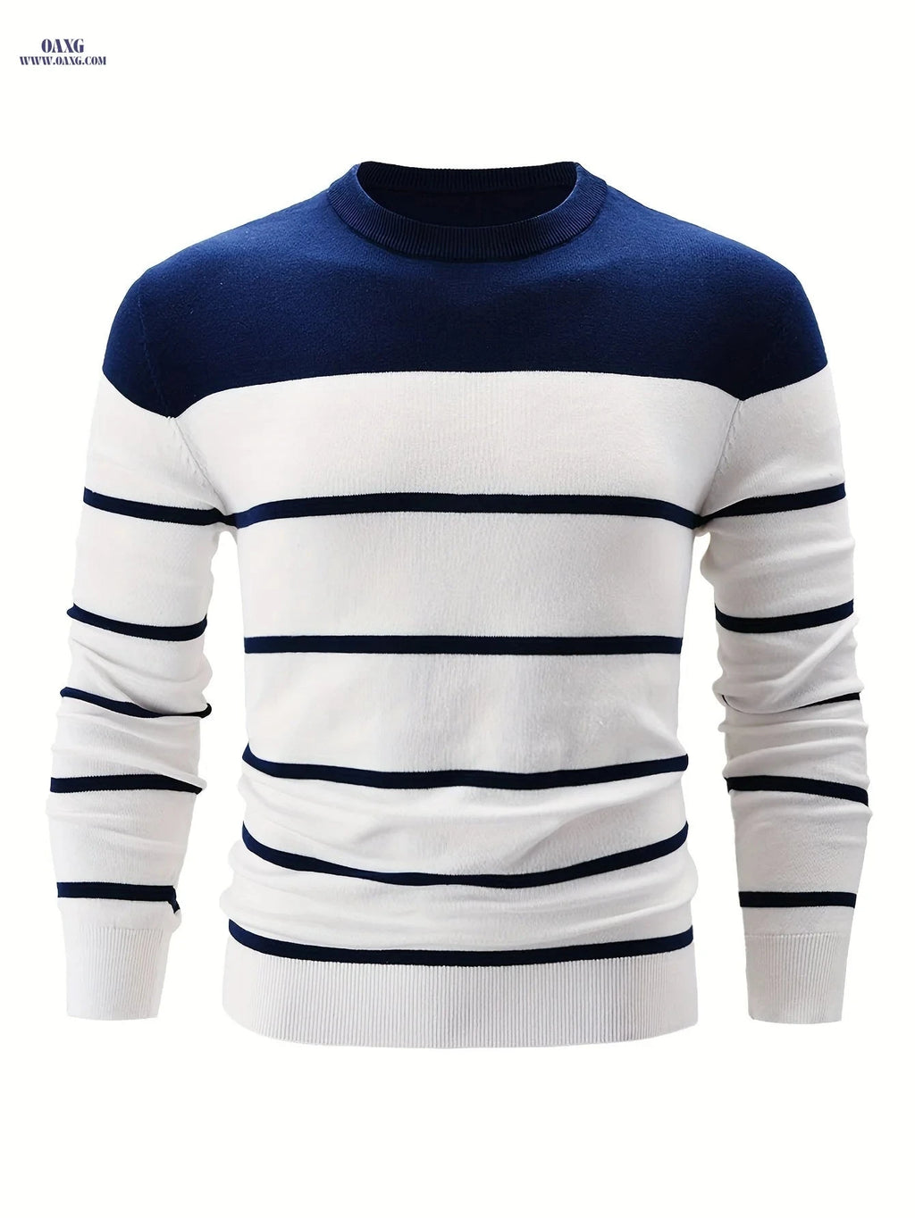 Striped Crew Neck Pullover Sweater for Men - 100% Cotton Warm Top   OAXG 