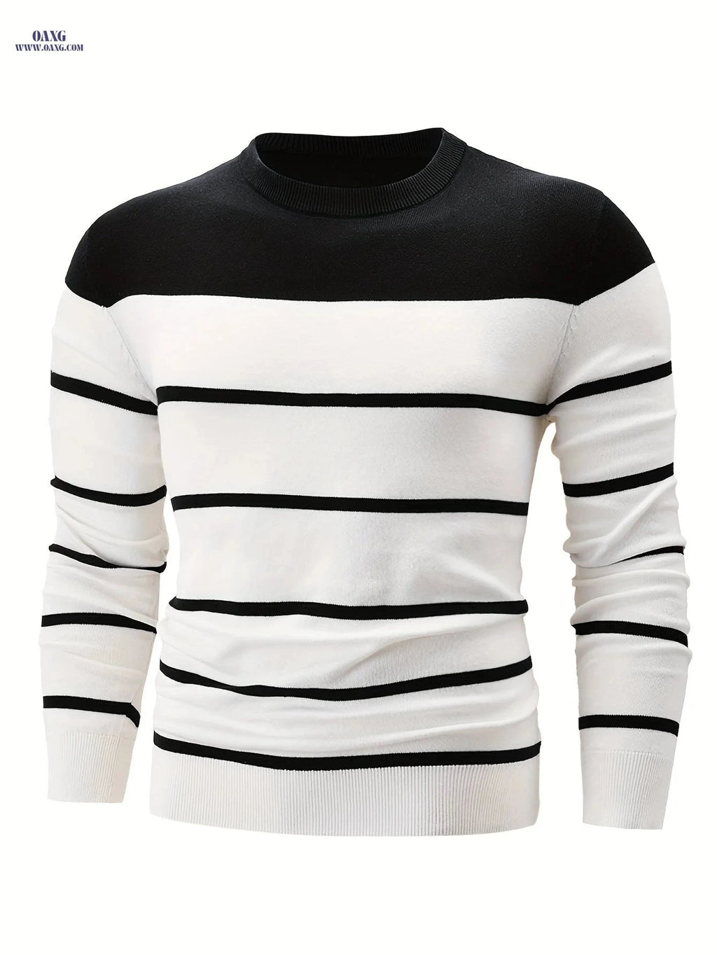 Striped Crew Neck Pullover Sweater for Men - 100% Cotton Warm Top   OAXG 