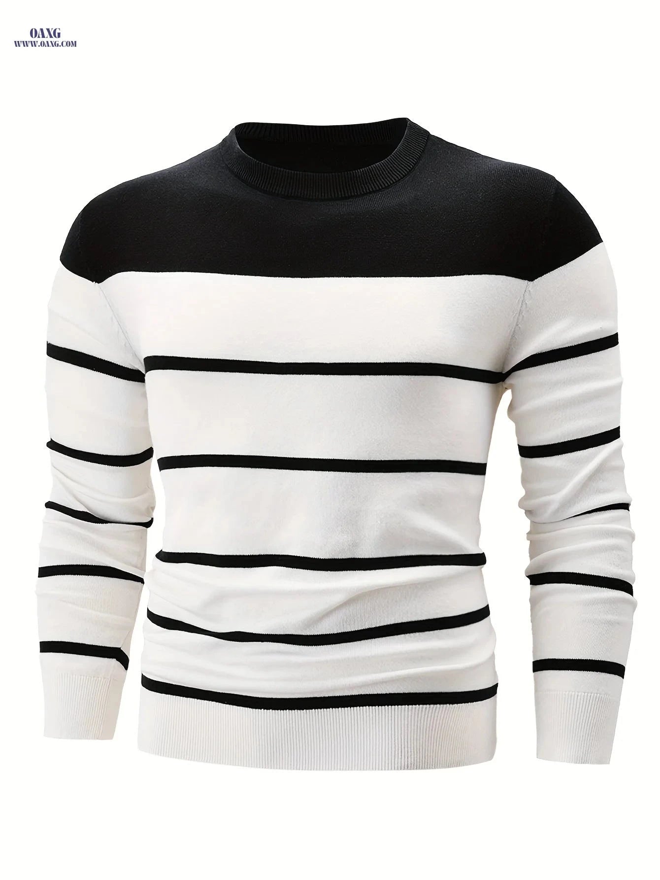 Striped Crew Neck Pullover Sweater for Men - 100% Cotton Warm Top   OAXG 