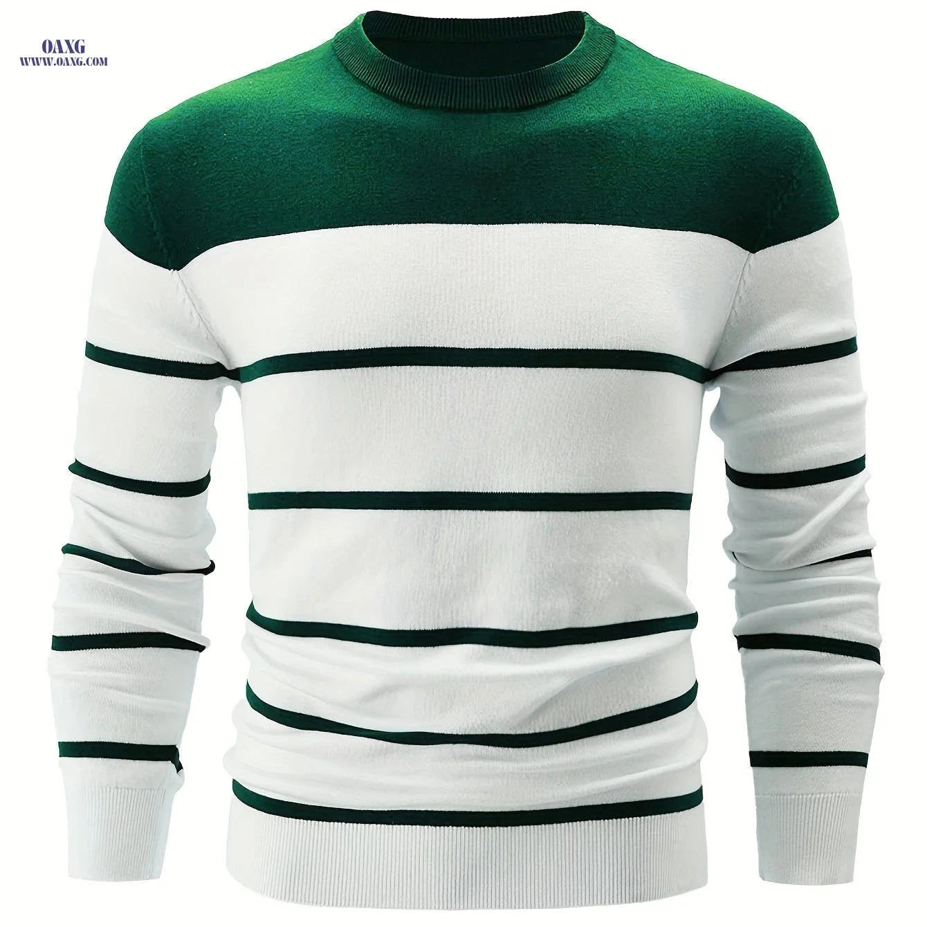 Striped Crew Neck Pullover Sweater for Men - 100% Cotton Warm Top   OAXG 