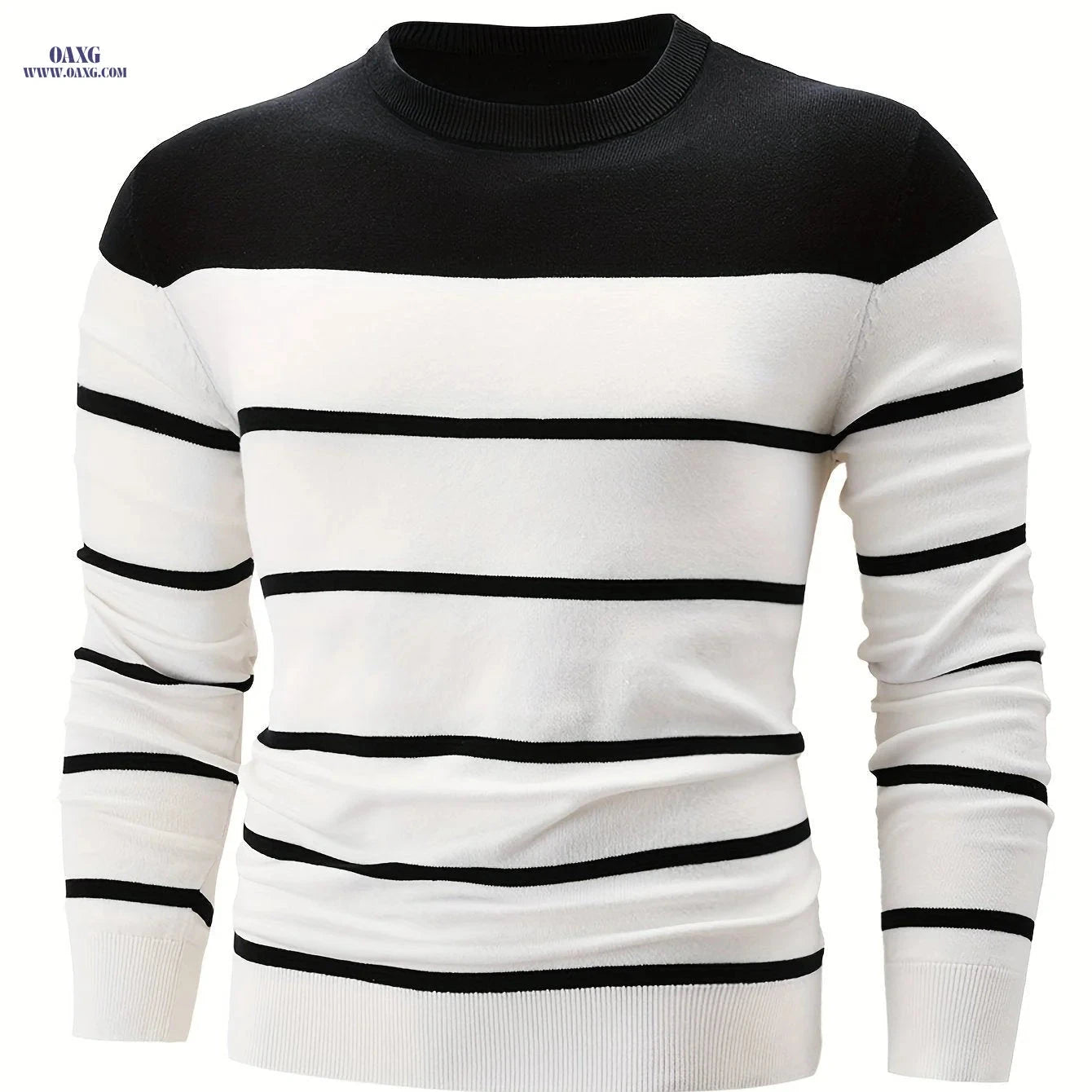 Striped Crew Neck Pullover Sweater for Men - 100% Cotton Warm Top   OAXG 