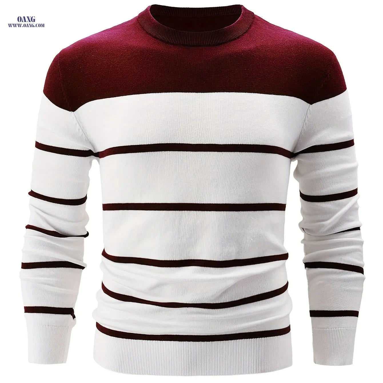 Striped Crew Neck Pullover Sweater for Men - 100% Cotton Warm Top   OAXG 