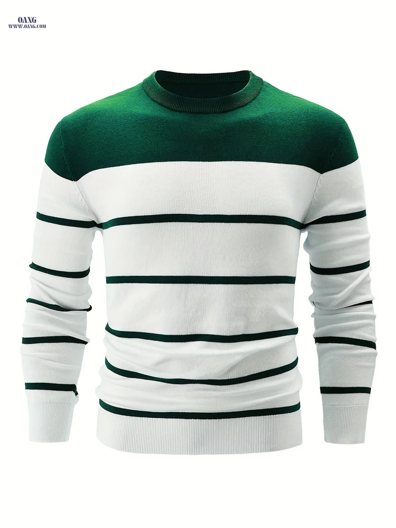 Striped Crew Neck Pullover Sweater for Men - 100% Cotton Warm Top   OAXG 