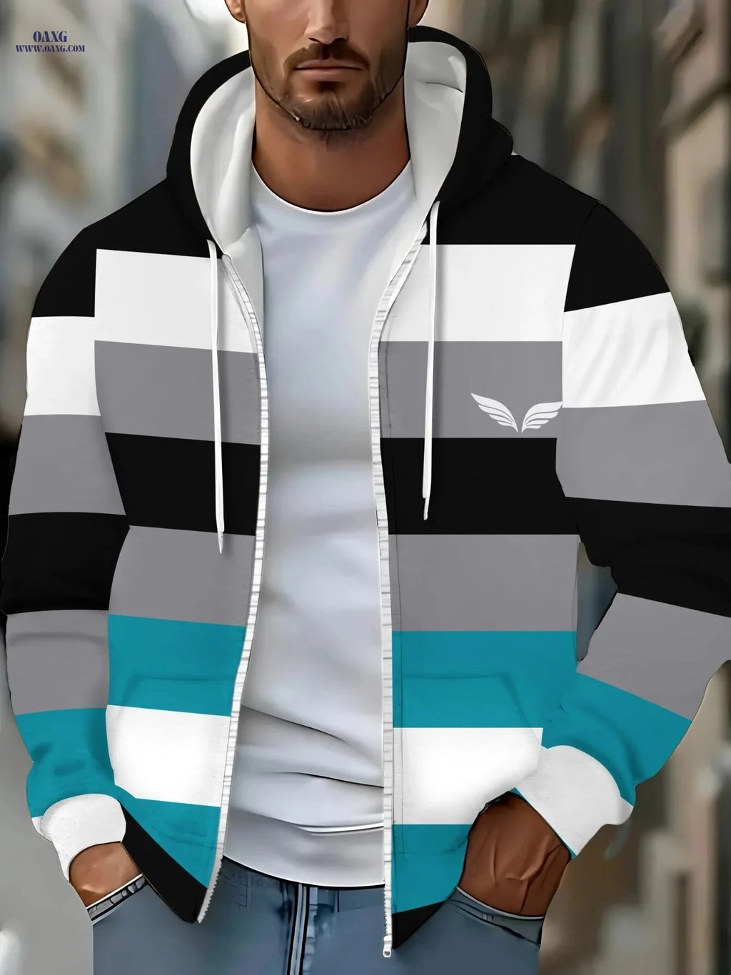 Striped Lightweight Hoodie - Casual Fall/Winter Style for Men   OAXG 