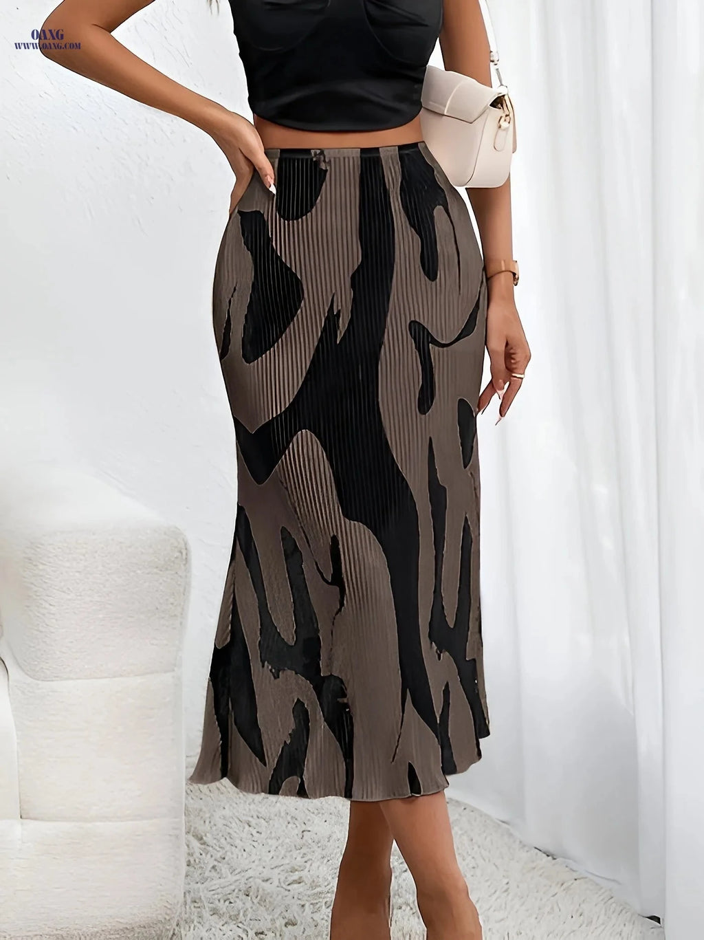 Striped Midi Skirt for Women - Casual Spring/Fall Fashion Style   OAXG 