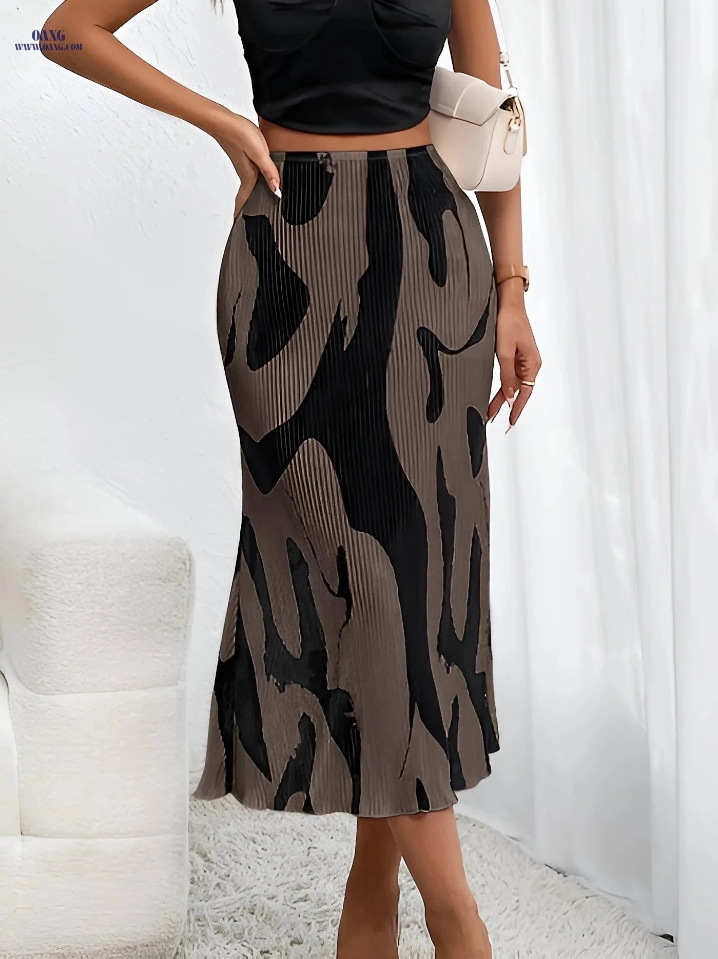 Striped Midi Skirt for Women - Casual Spring/Fall Fashion Style   OAXG 