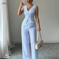 Striped Women's Summer Casual Outfit - Vest & Straight Pants Set   OAXG 
