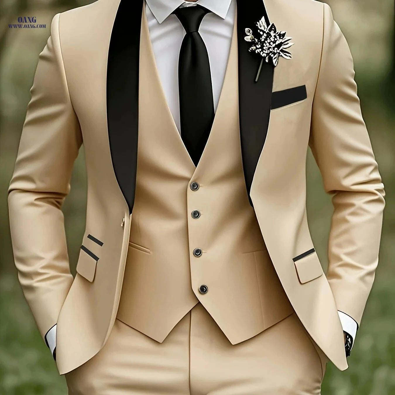 Stylish 3-Piece Men's Suit Set - Blazer, Vest & Trousers   OAXG Grey / FR XXS