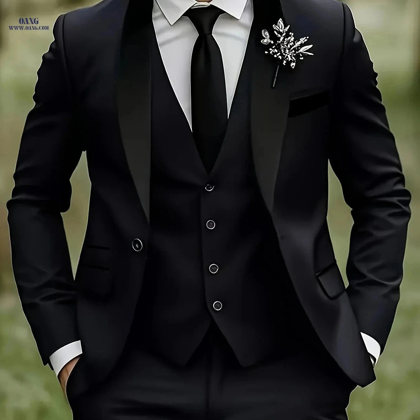 Stylish 3-Piece Men's Suit Set - Blazer, Vest & Trousers   OAXG Grey / FR XXS
