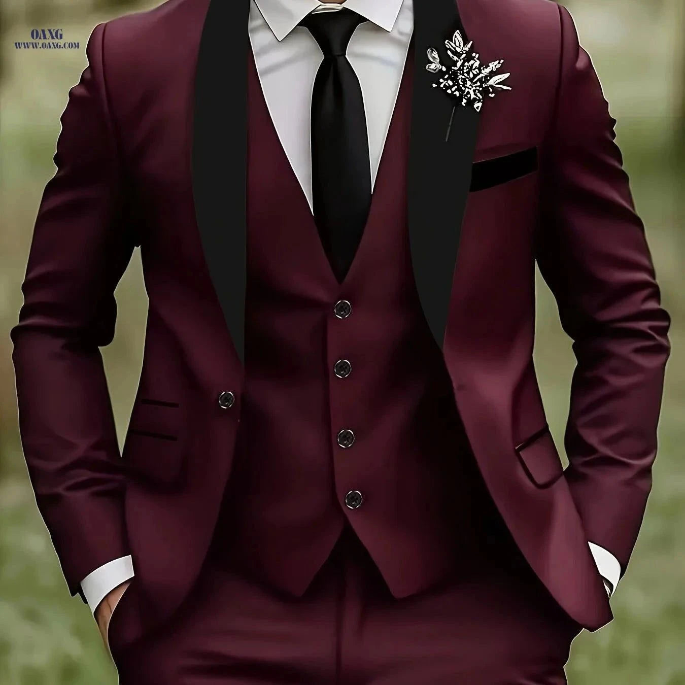 Stylish 3-Piece Men's Suit Set - Blazer, Vest & Trousers   OAXG Grey / FR XXS