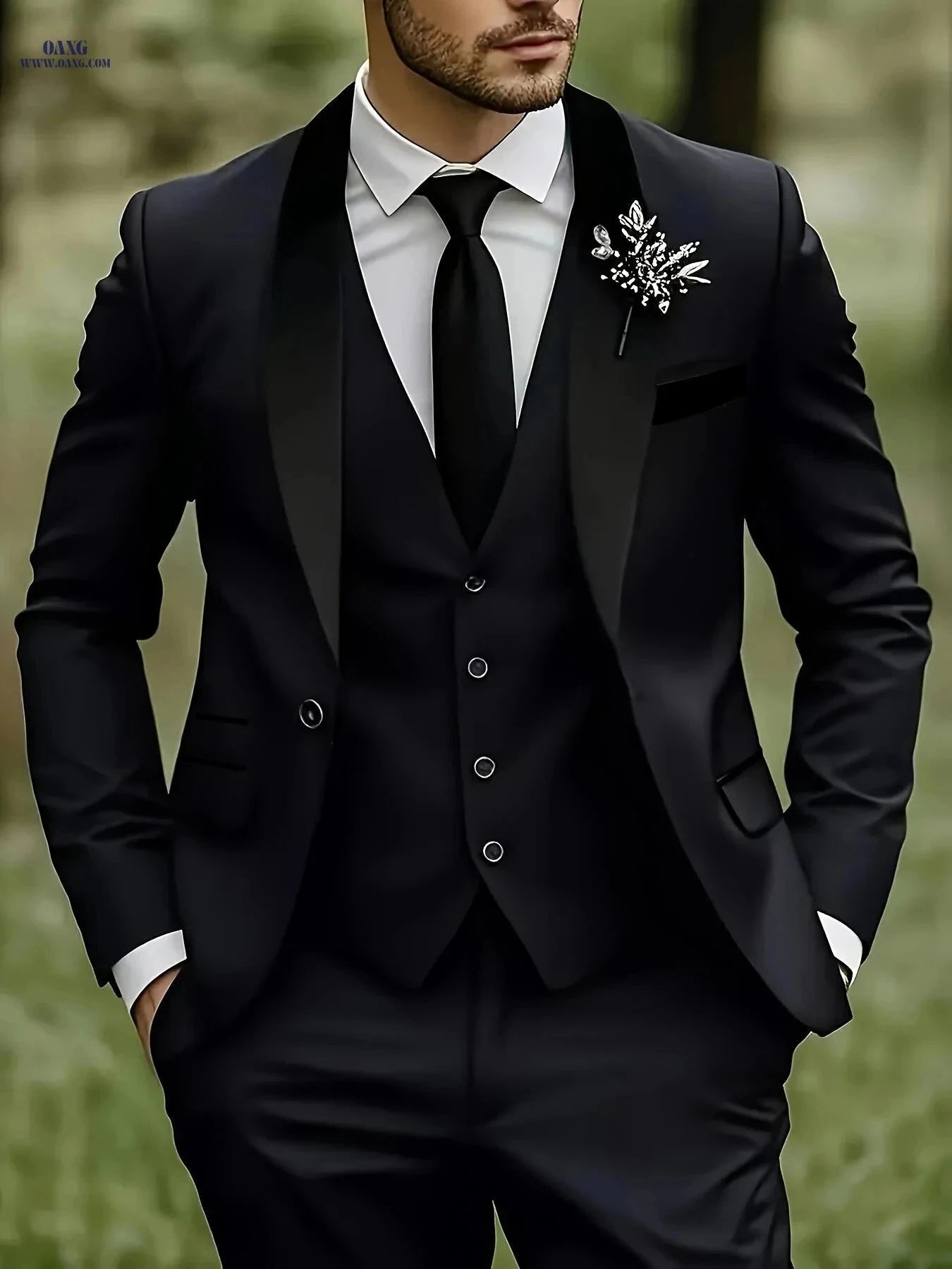 Stylish 3-Piece Men's Suit Set - Blazer, Vest & Trousers   OAXG Grey / FR XXS