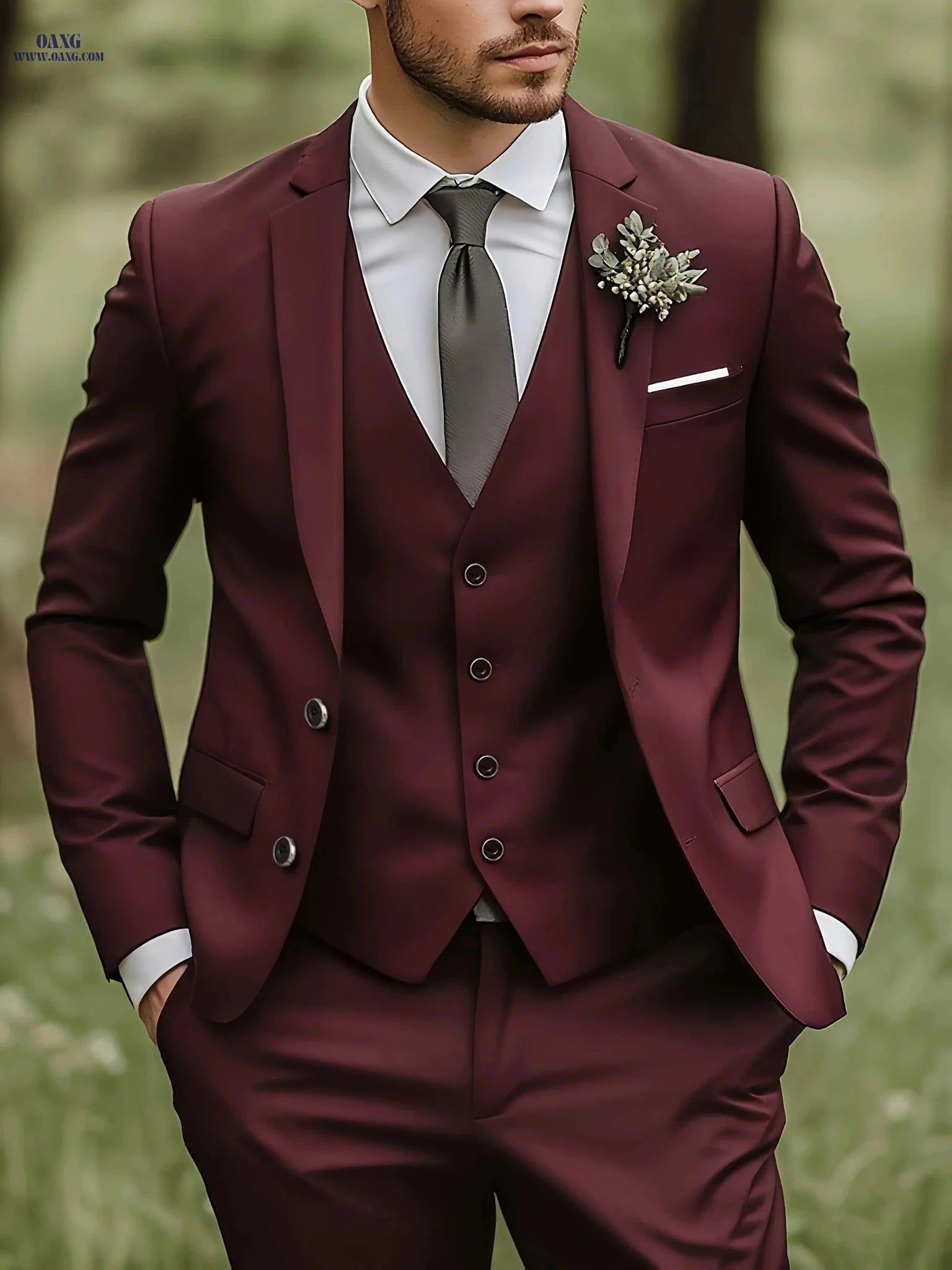 Stylish 3-Piece Men's Suit Set - Blazer, Vest & Trousers   OAXG Grey / FR XXS
