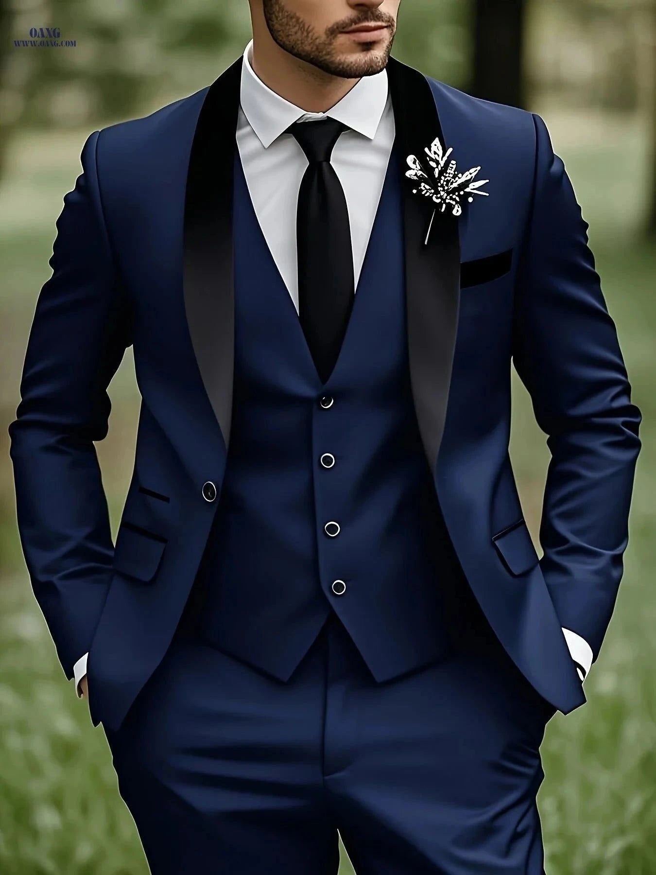 Stylish 3-Piece Men's Suit Set - Blazer, Vest & Trousers   OAXG Grey / FR XXS