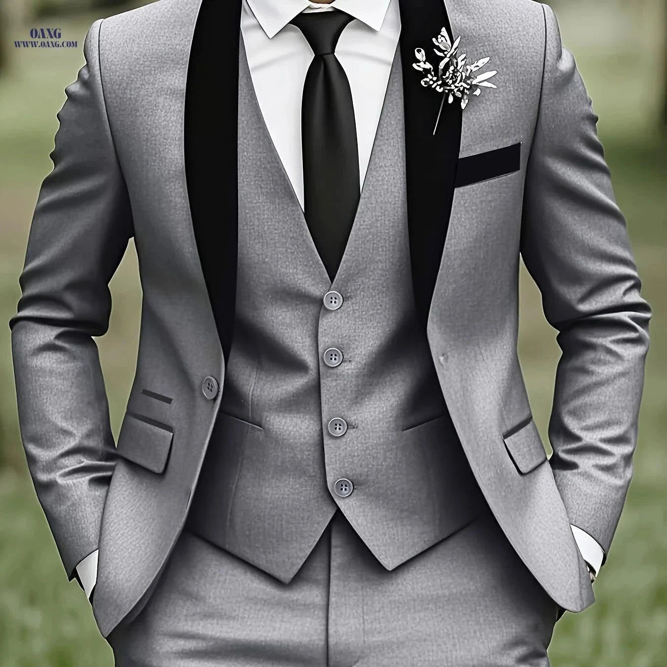 Stylish 3-Piece Men's Suit Set - Blazer, Vest & Trousers   OAXG Grey / FR XXS
