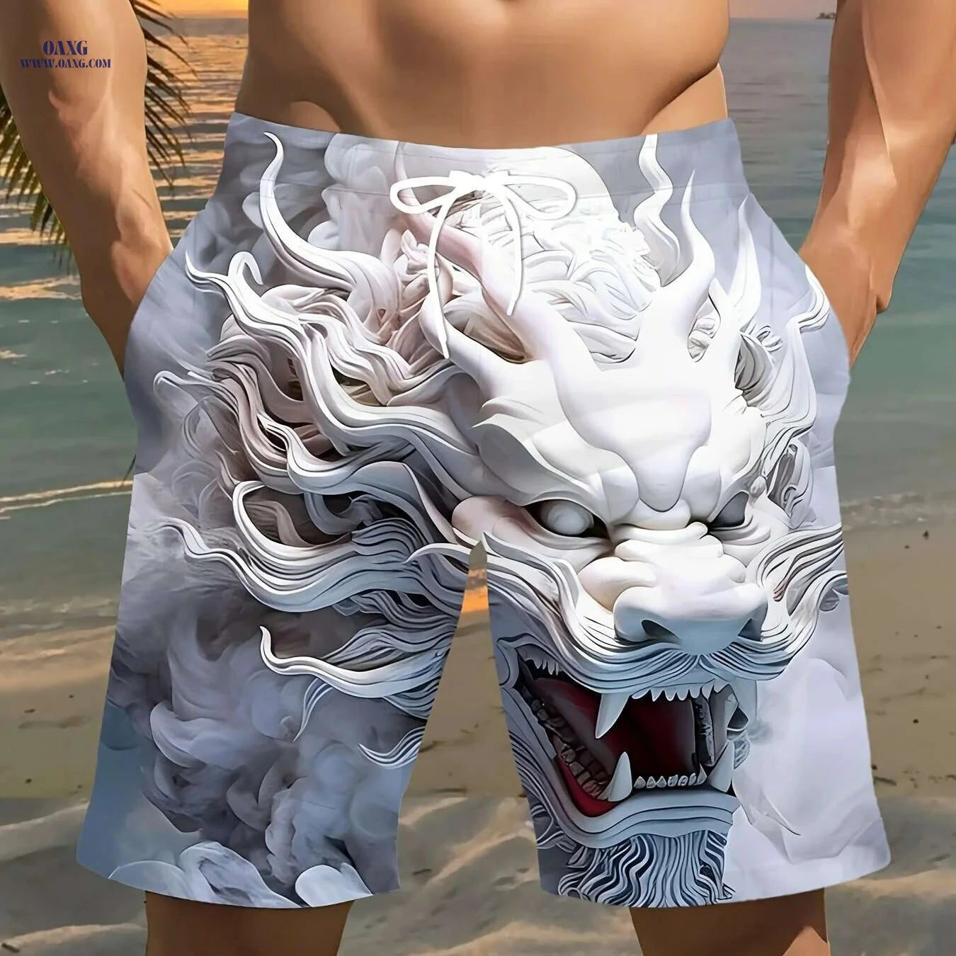 Stylish 3D Dragon Print Beach Shorts - Lightweight & Comfortable for Summer   OAXG 
