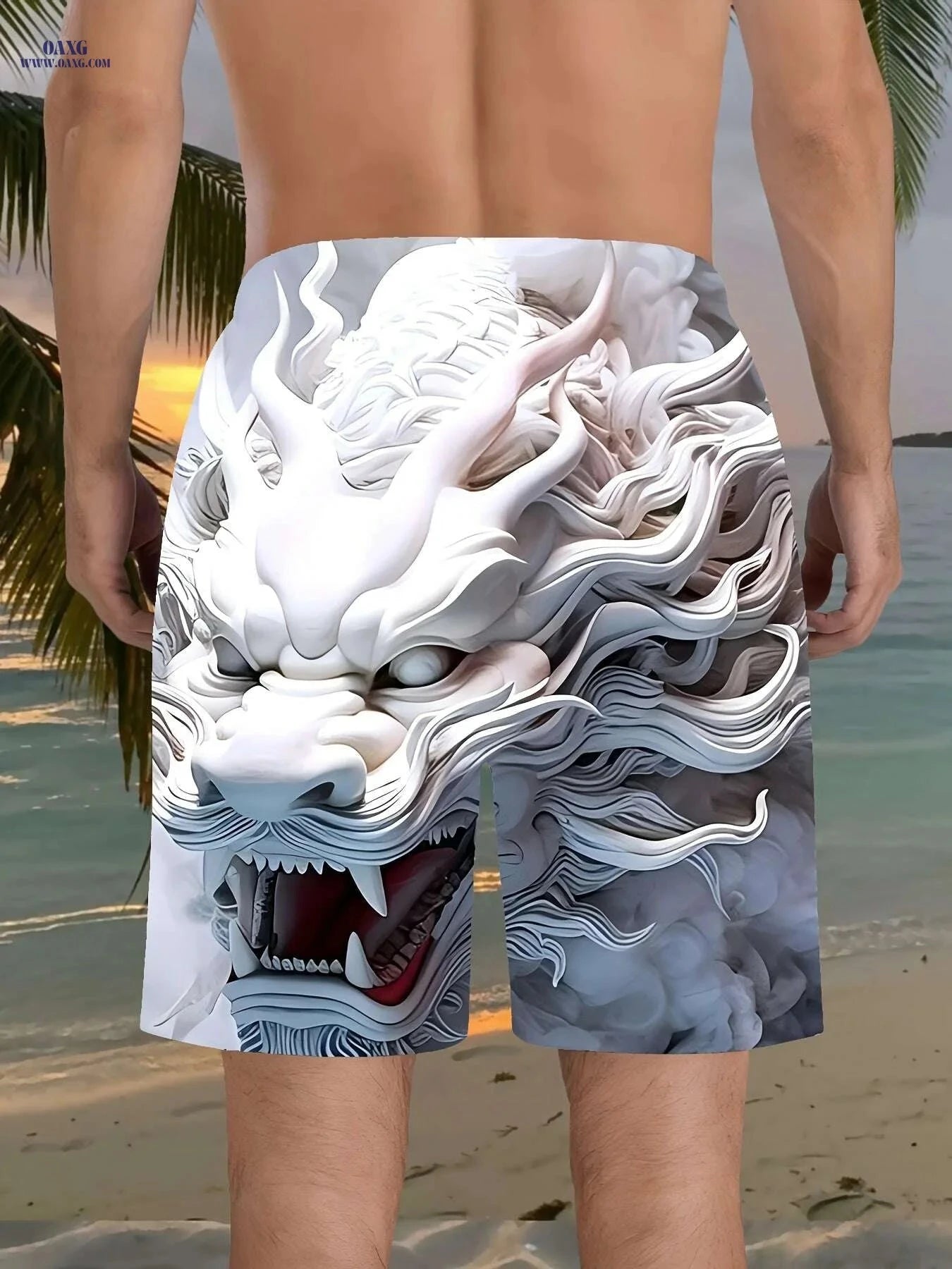 Stylish 3D Dragon Print Beach Shorts - Lightweight & Comfortable for Summer   OAXG White / S