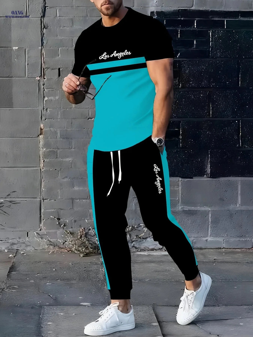 Stylish 3D Print Two-Piece Set - Short-Sleeve T-Shirt & Drawstring Pants   OAXG 