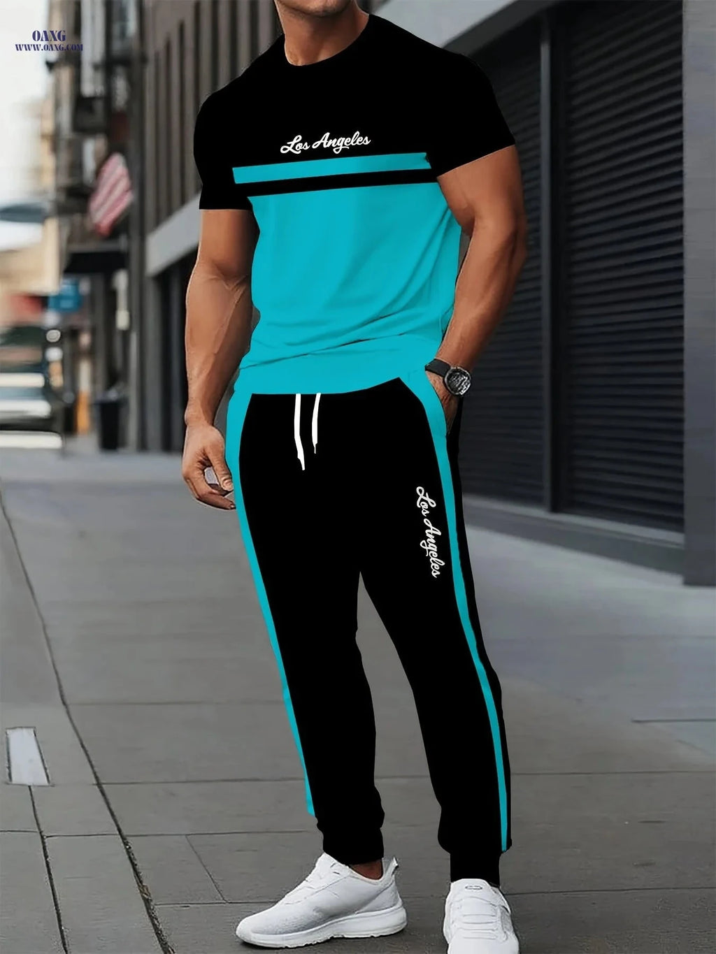 Stylish 3D Print Two-Piece Set - Short-Sleeve T-Shirt & Drawstring Pants   OAXG CT262 / FR S